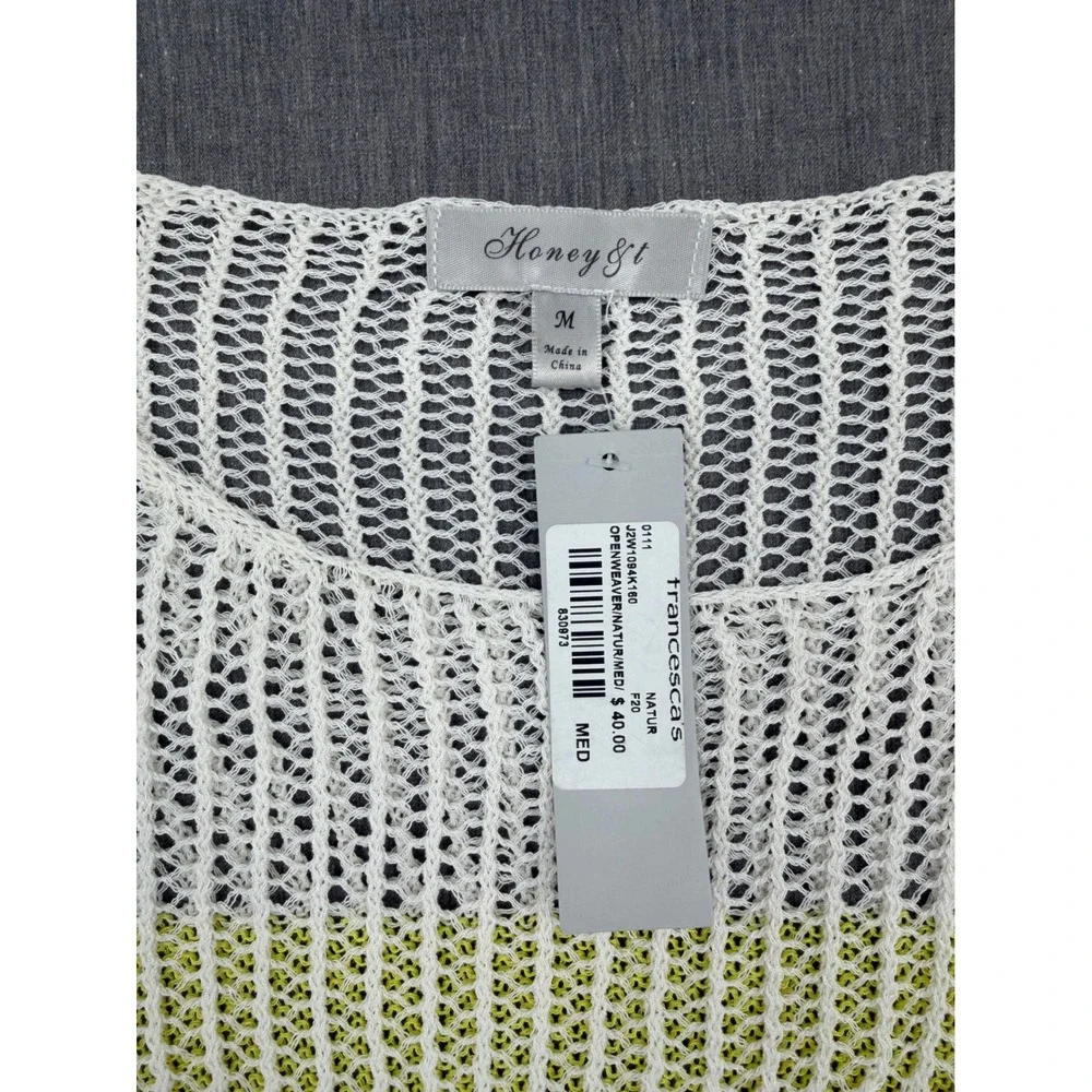 Honey & T Francescas Rainbow Stripe Open Weave‎ Knit Sweater Cream Medium NEW
